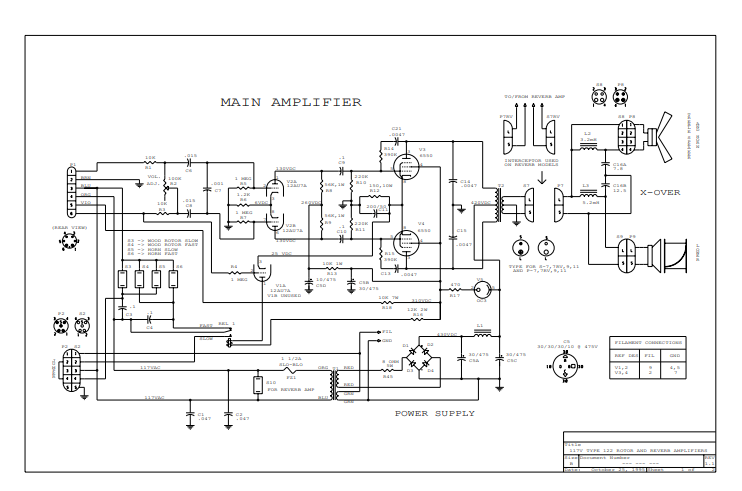 Hammond 122 Main Amplifier Power Supply Schematic