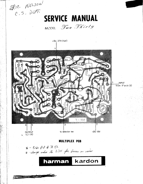 Harman Kardon Model Two Thirty Operation Manual