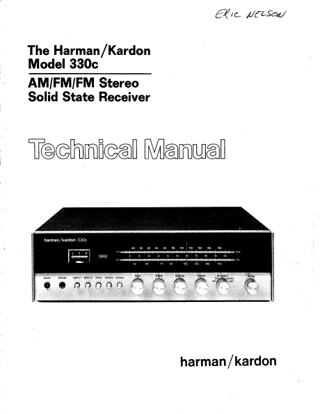 Harman Kardon Model 330c Solid State Receiver Technical Service Manual