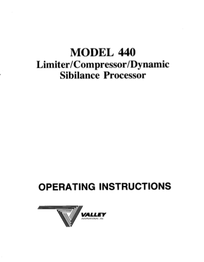 VALLEY AUDIO Model 440 Sibilance Processor Owner's Manual