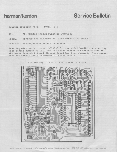 Harman Kardon Revised Construction of Logic Control PC Board Service Data