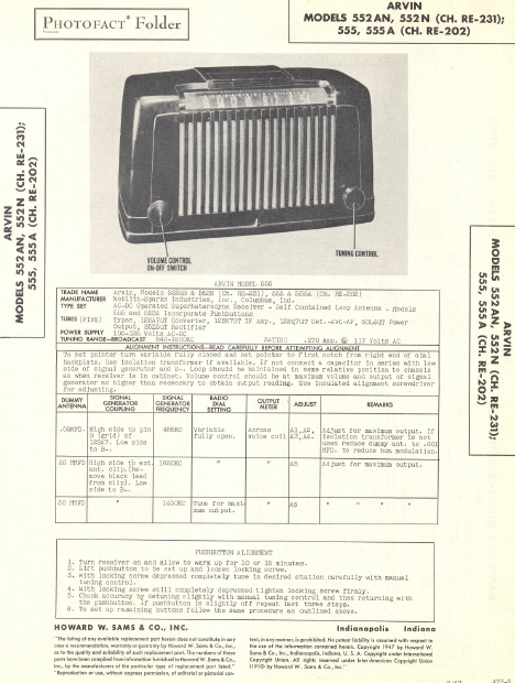ARVIN 552AN AC DC Power Supply Instructions Manual
