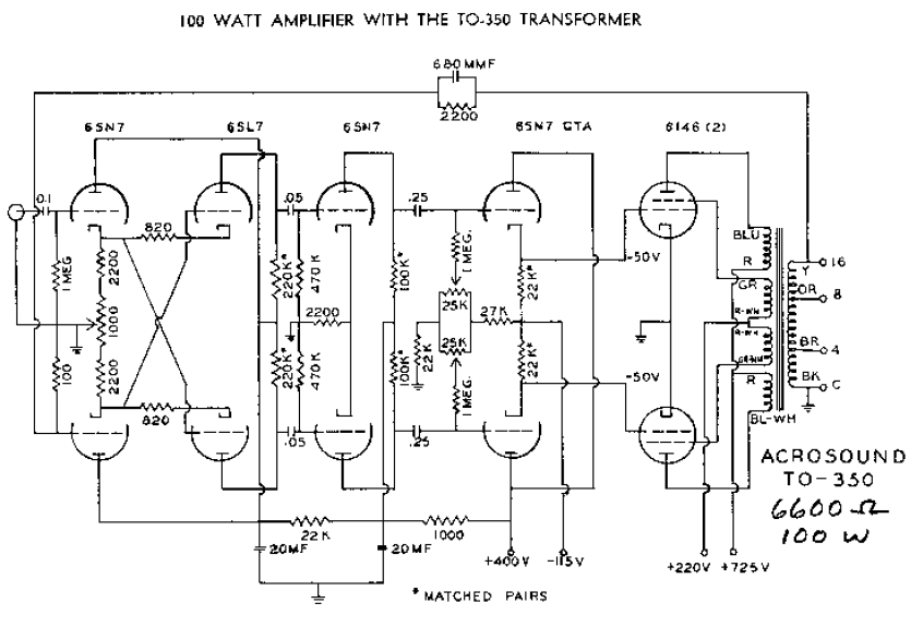 Acrosound 6146 Ultralinear 100w Schematic