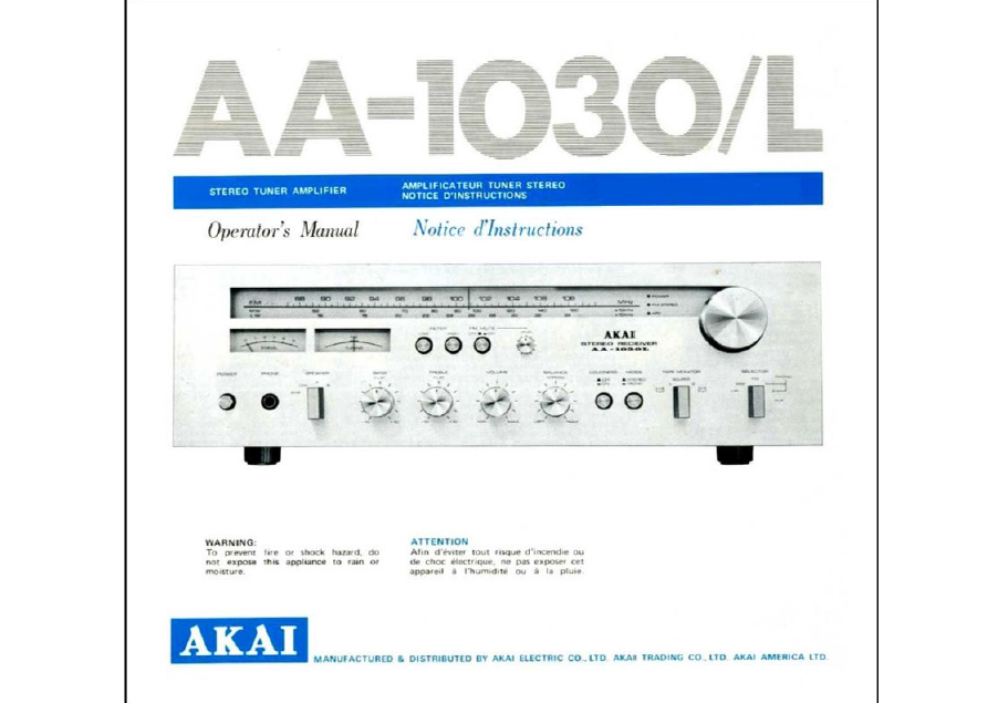 AKAI AA-1030L Stereo Tuner Amplifier Owner's Manual
