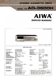 AIWA AD-3600H Stereo Cassette Deck Service Manual