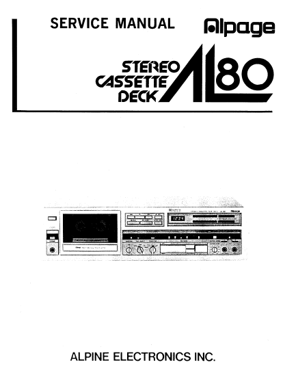 ALPINE AL-80 Stereo Cassette Deck Service Manual