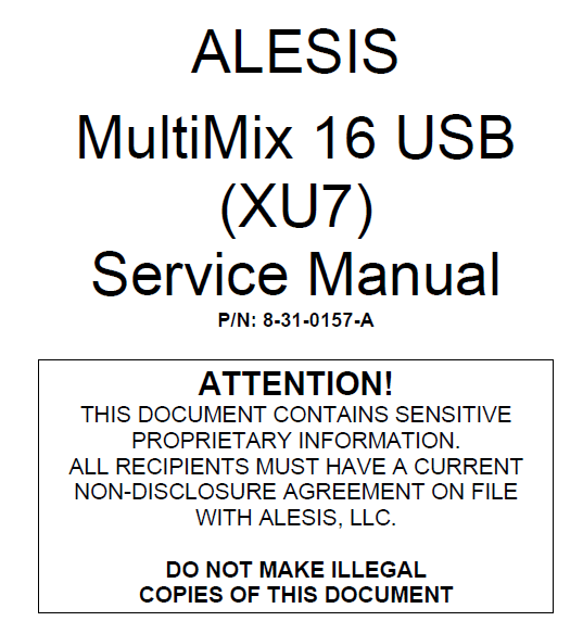 ALESIS MultiMix 16 USB XU7 Service Manual