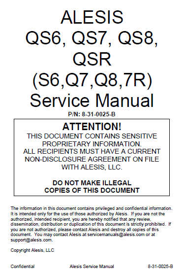 ALESIS QS6 Power Supply Service Manual