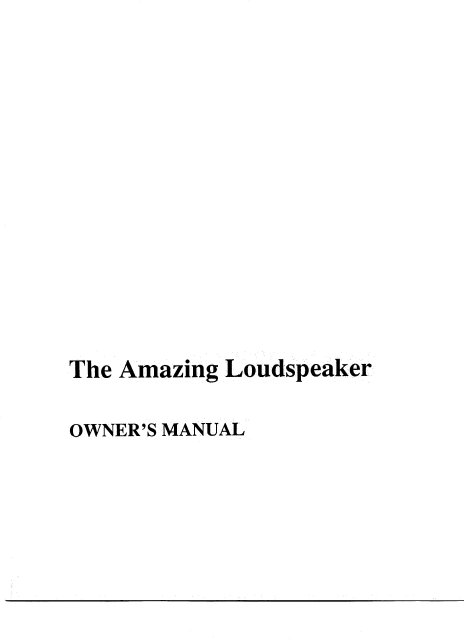 CARVER Amazing Loudspeaker Owner's Manual