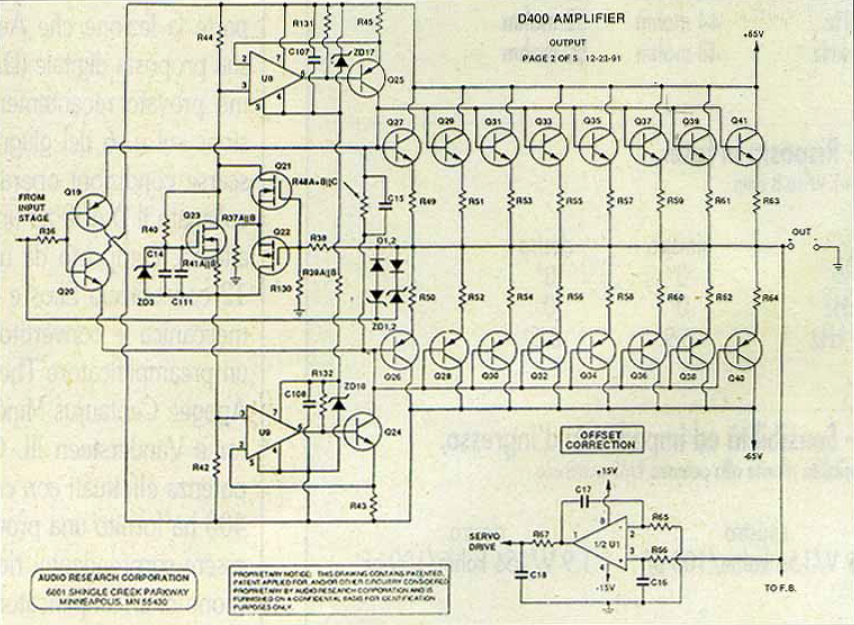 AUDIO RESEARCH D-400 Amplifier Schematic