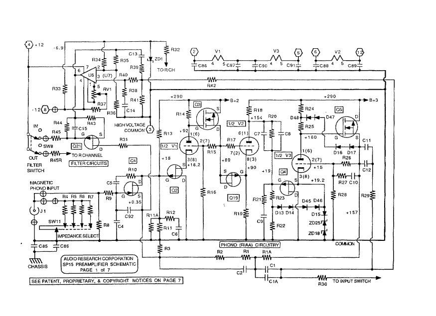 AUDIO RESEARCH SP15 Preamplifier Schematics