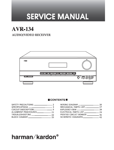 Harman Kardon AVR-134 Audio Video Receiver Service Manual