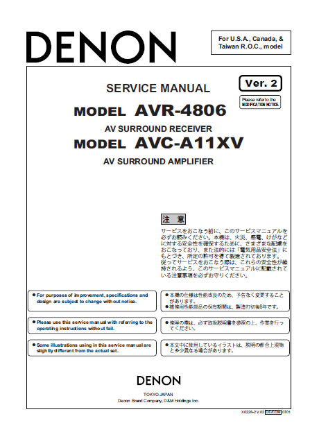 DENON AVR-4806 AVC A11XV ver2 Service Manual