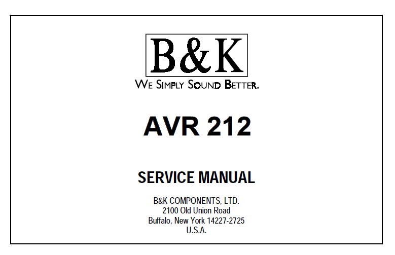 Harman Kardon Model AVR 212 Service Manual