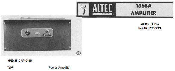 ALTEC LANSING 1568A Amplifier Operations Manual