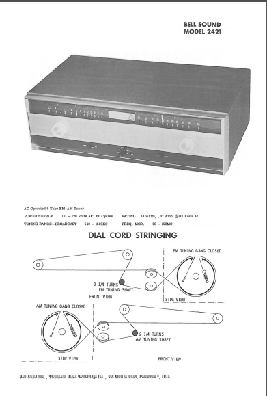 BELL SOUND 2421 Tube FM AM Tuner Instruction Manual