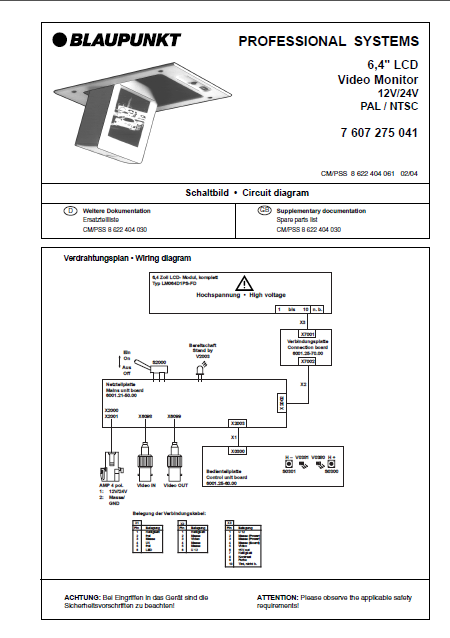 BLAUPUNKT Professional System Video Monitor Operation Manual