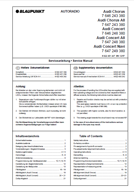 BLAUPUNKT Autoradio Audi Chorus Service Manual