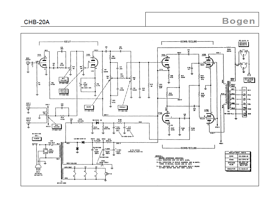 BOGEN Model CHB-20A Pre Power Amplifier Schematic