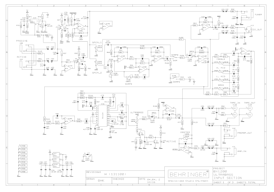 BEHRINGER BX1200 Ultrabass rev H Schematics