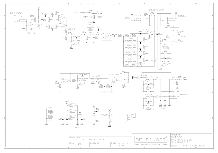 BEHRINGER BX1800 PREAMPLIFIER rev D Schematics