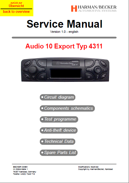 BECKER BE-4311 Audio Service Manual
