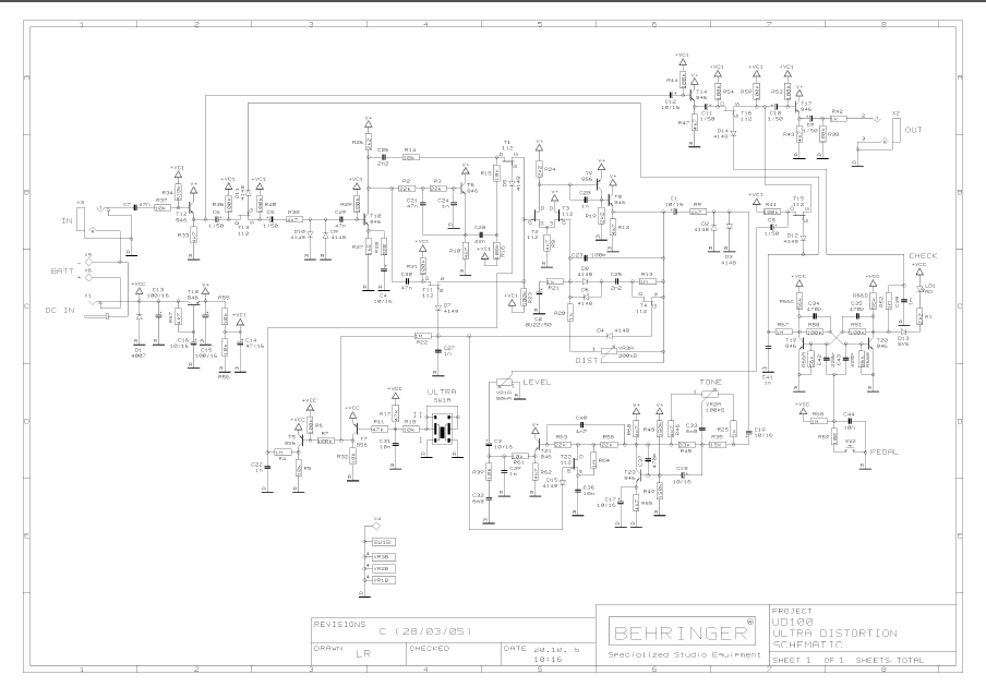 BEHRINGER UD100 ULTRA Distortion rev C Schematics