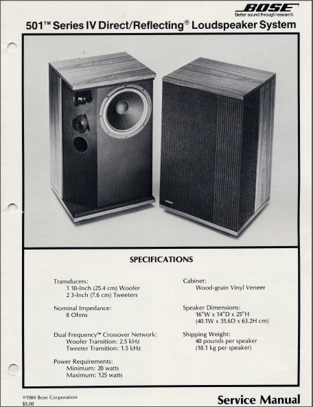 BOSE 501 Series Loudspeaker System Service Manual