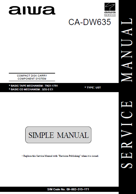 AIWA CA-DW635 Simple Compact Disc Service Manual