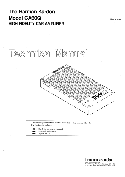 Harman Kardon Model CA60Q High Fidelity Car Amplifier Technical Service Manual
