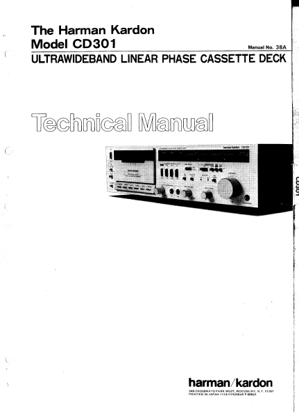 Harman Kardon CD301 Ultrawideband Linear Phase Cassette Deck Technical Service Manual