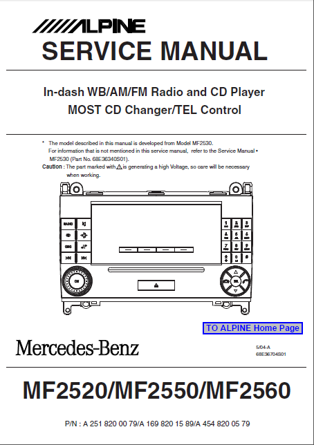 ALPINE MF2520 CD Player Changer Service Manual