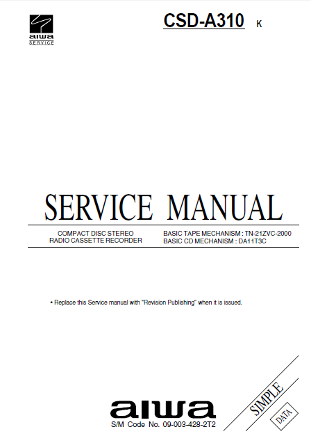 AIWA CSD-A310 K Simple Compact Disc Service Manual