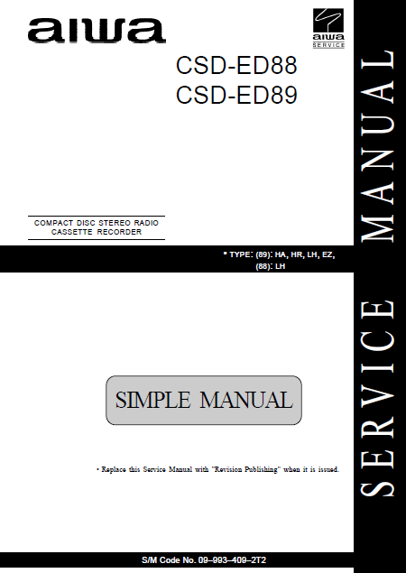 AIWA CSD-ED88 Simple Compact Disc Recorder Service Manual