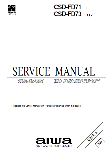 AIWA CSD-FD71 Simple Compact Disc Recorder Service Manual