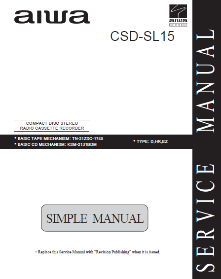 AIWA CSD-SL15 Simple Compact Disc Recorder Service Manual