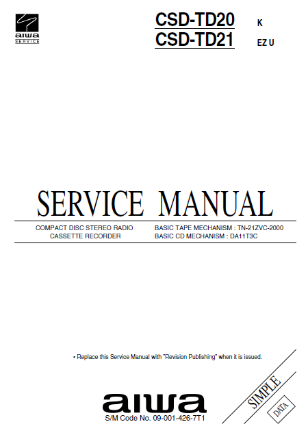 AIWA CSD-TD20K Simple Compact Disc Recorder Service Manual