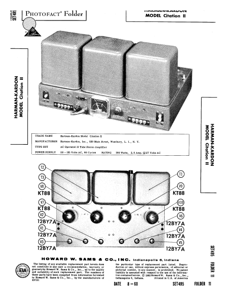 Harman Kardon Model Citation II Operation Manual