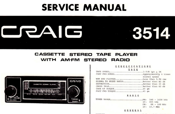 Craig 3514 Service Manual