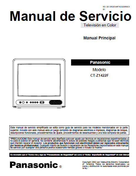 AIWA CT-Z1422F Panasonic TV Principal Manual