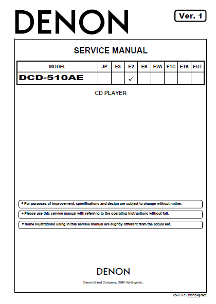 DENON DCD-510AE E2 CD Player Service Manual