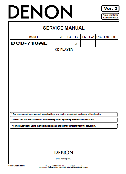 DENON DCD-710AE CD Player Service Manual