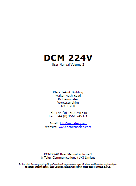 DDA DCM224V Volume2 Owner's Manual