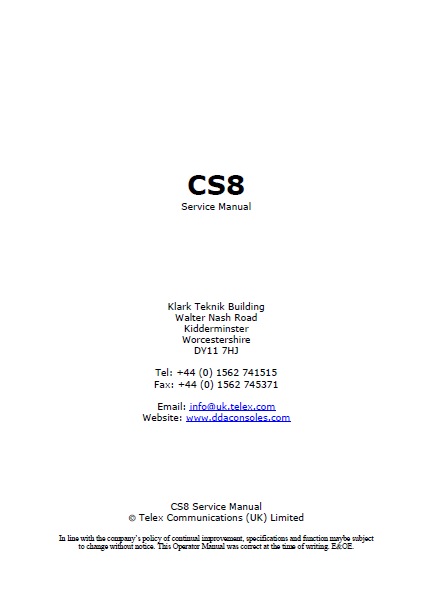 DDA CS8 Console Service Manual