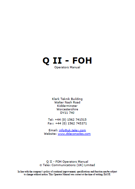 DDA QII FOH Owner's Manual
