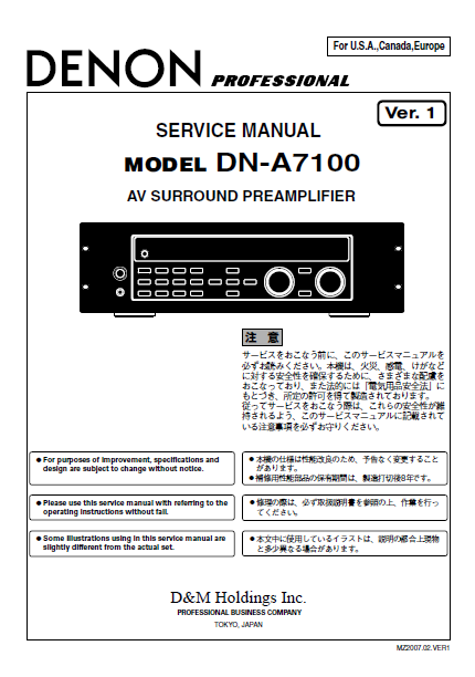 DENON DN-A7100 AV Surround Amplifier Service Manual
