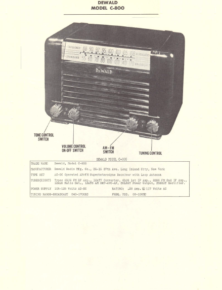 DEWALD C-800 Service Data Schematics