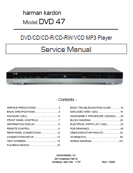 Harman Kardon Model DVD 47 MP3 Player Service Manual