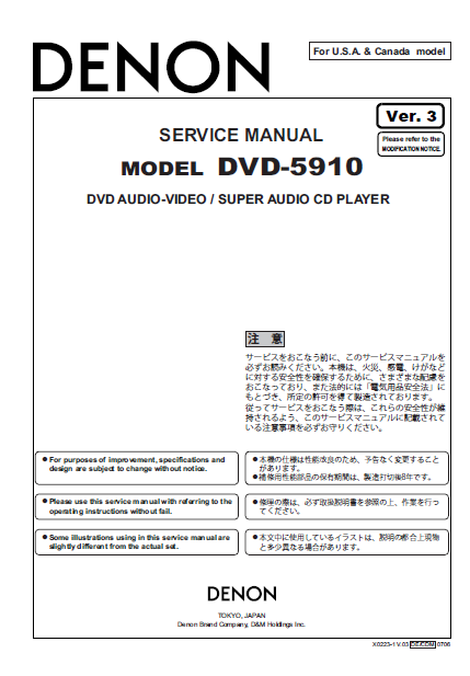DENON DVD-5910 Super Audio Player Service Manual