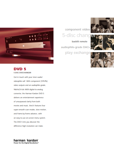 Harman Kardon DVD 5 5-Disc DVD Changer Product Sheet